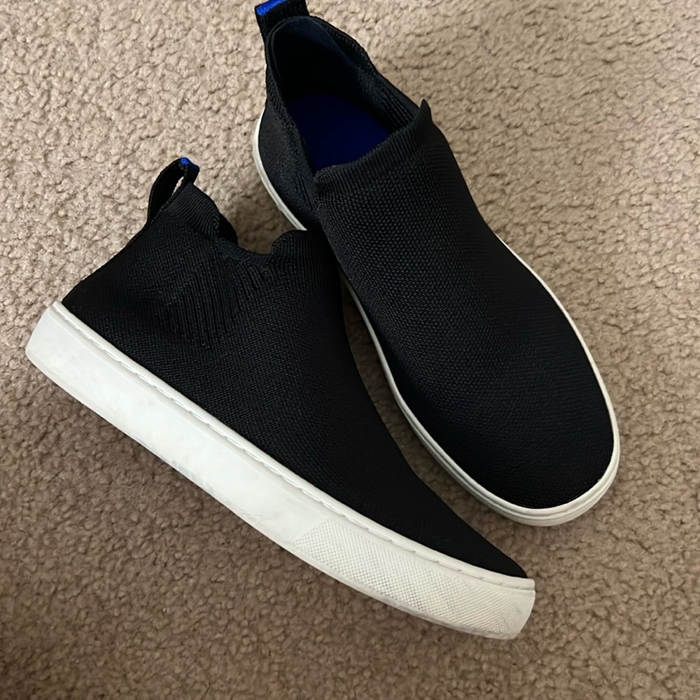 Rothy's Black Slip-On Knit Sneakers with White Soles
